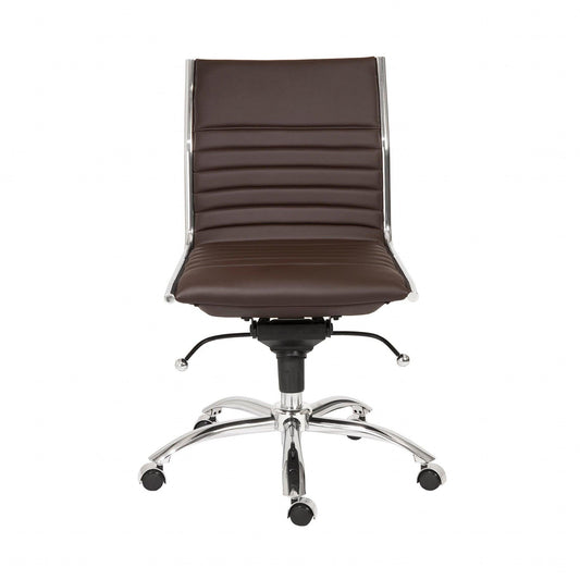 26.38" X 25.99" X 38.19" Low Back Office Chair without Armrests in Brown with Chromed Steel Base - AFS