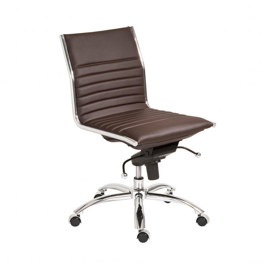 26.38" X 25.99" X 38.19" Low Back Office Chair without Armrests in Brown with Chromed Steel Base - AFS