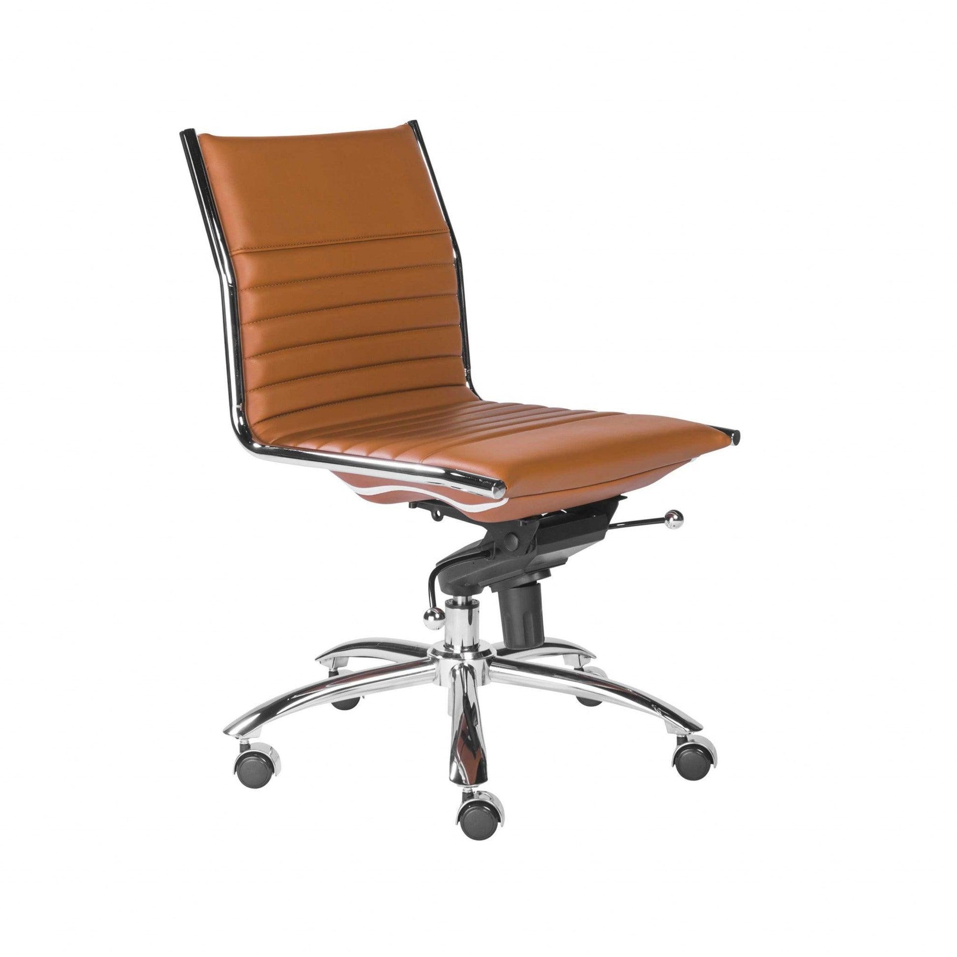 26.38" X 25.99" X 38.19" Armless Low Back Office Chair in Cognac with Chrome Base - AFS