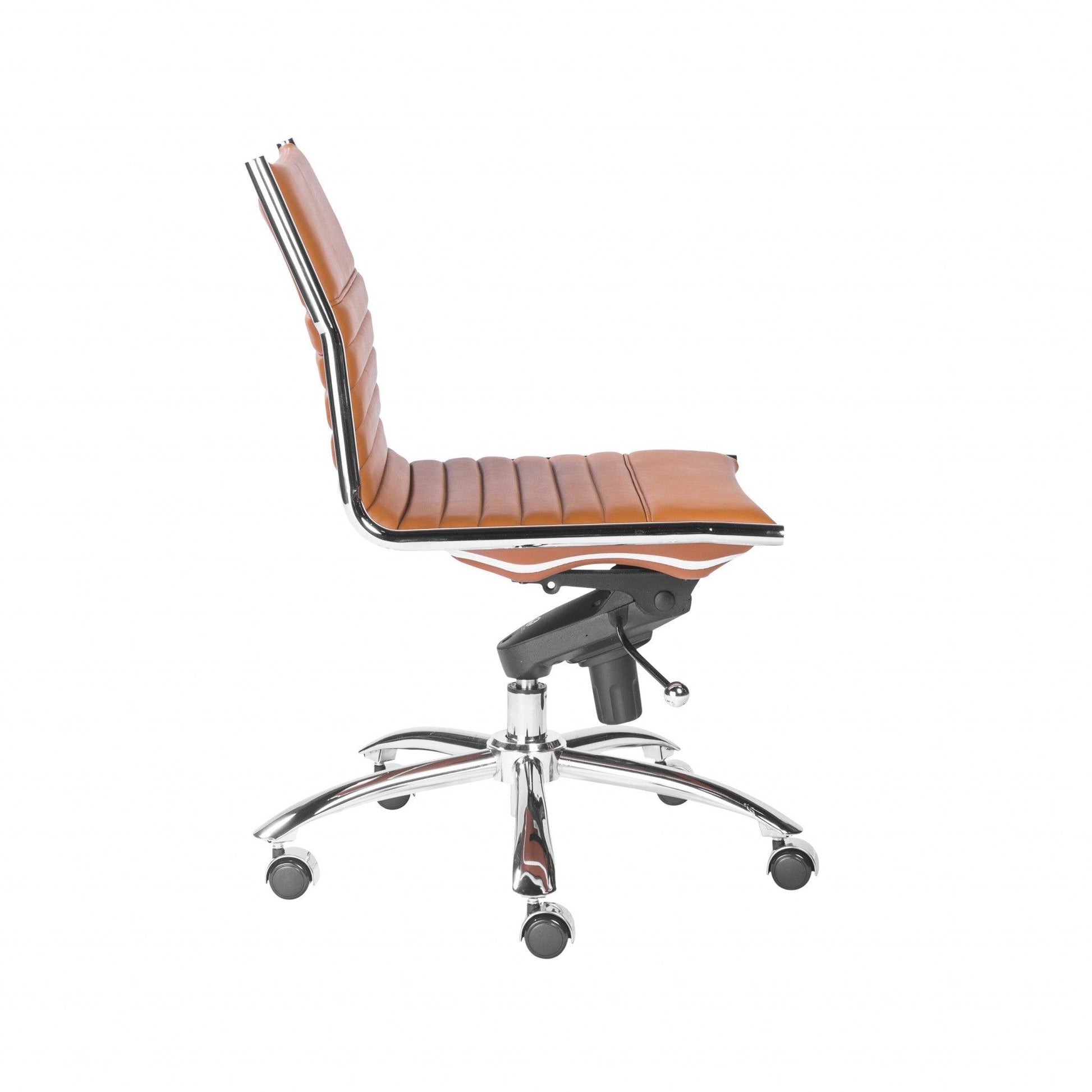 26.38" X 25.99" X 38.19" Armless Low Back Office Chair in Cognac with Chrome Base - AFS