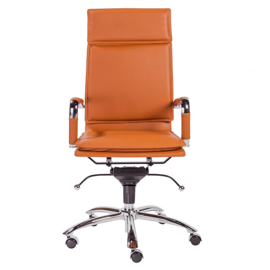 26.38" X 27.56" X 45.87" High Back Office Chair in Cognac with Chrome Base - AFS