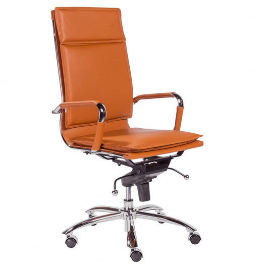 26.38" X 27.56" X 45.87" High Back Office Chair in Cognac with Chrome Base - AFS