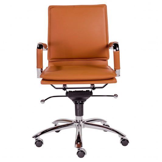 25.99" X 26.78" X 38.39" Low Back Office Chair in Cognac with Chrome Base - AFS