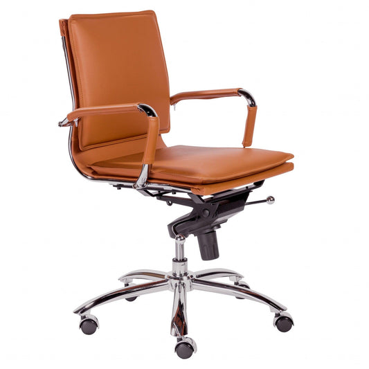 25.99" X 26.78" X 38.39" Low Back Office Chair in Cognac with Chrome Base - AFS