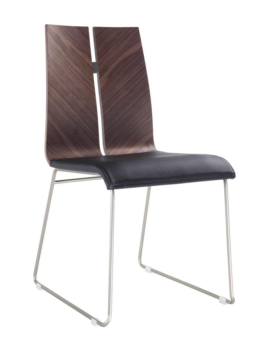 Natural Walnut and Black Faux Leather Metal Dining Chair - AFS