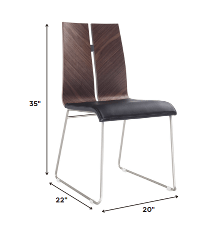 Natural Walnut and Black Faux Leather Metal Dining Chair - AFS