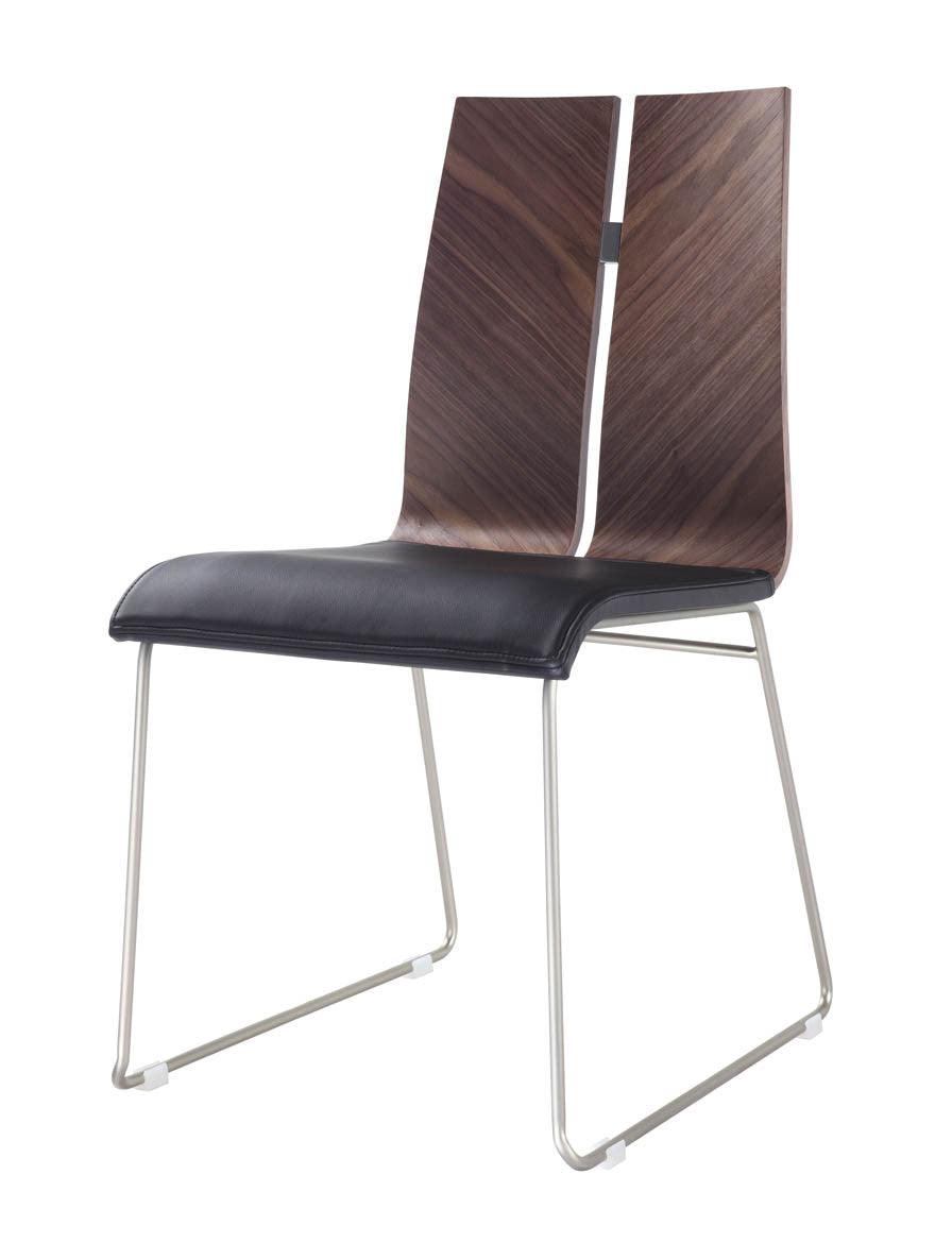 Natural Walnut and Black Faux Leather Metal Dining Chair - AFS