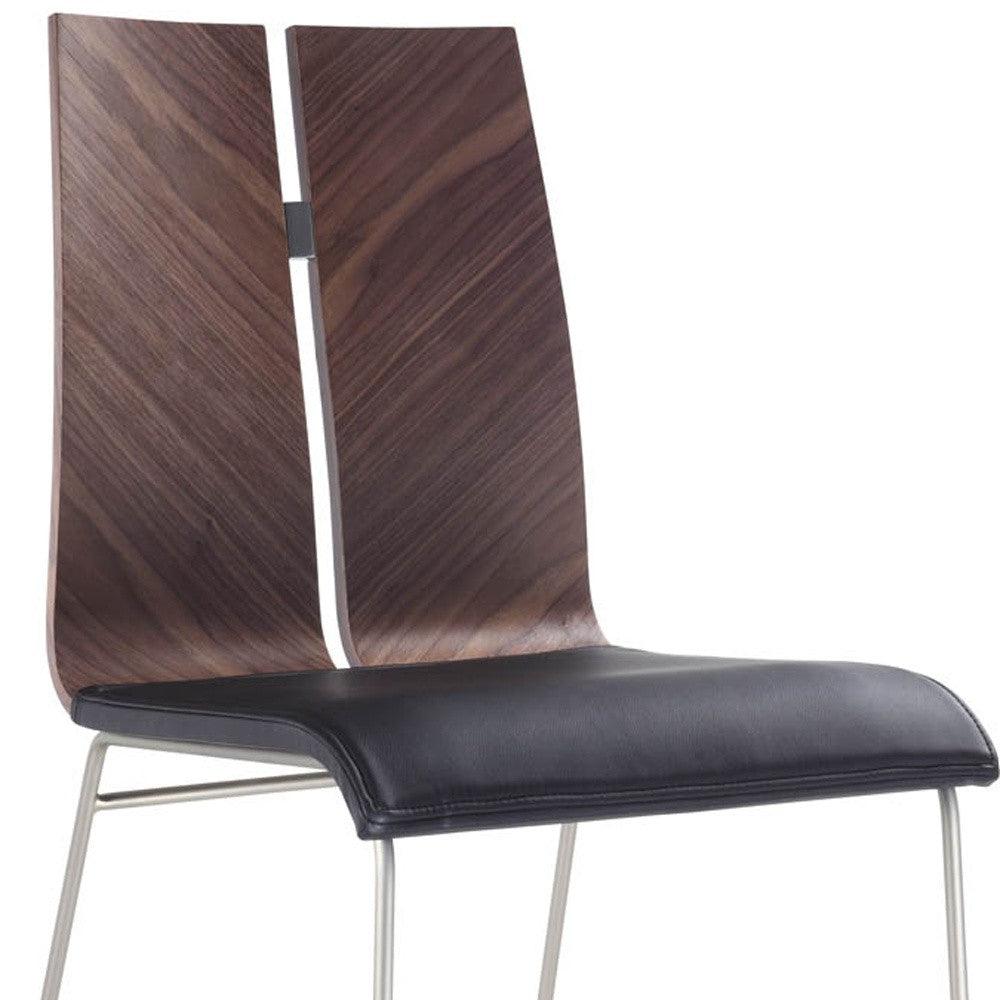 Natural Walnut and Black Faux Leather Metal Dining Chair - AFS