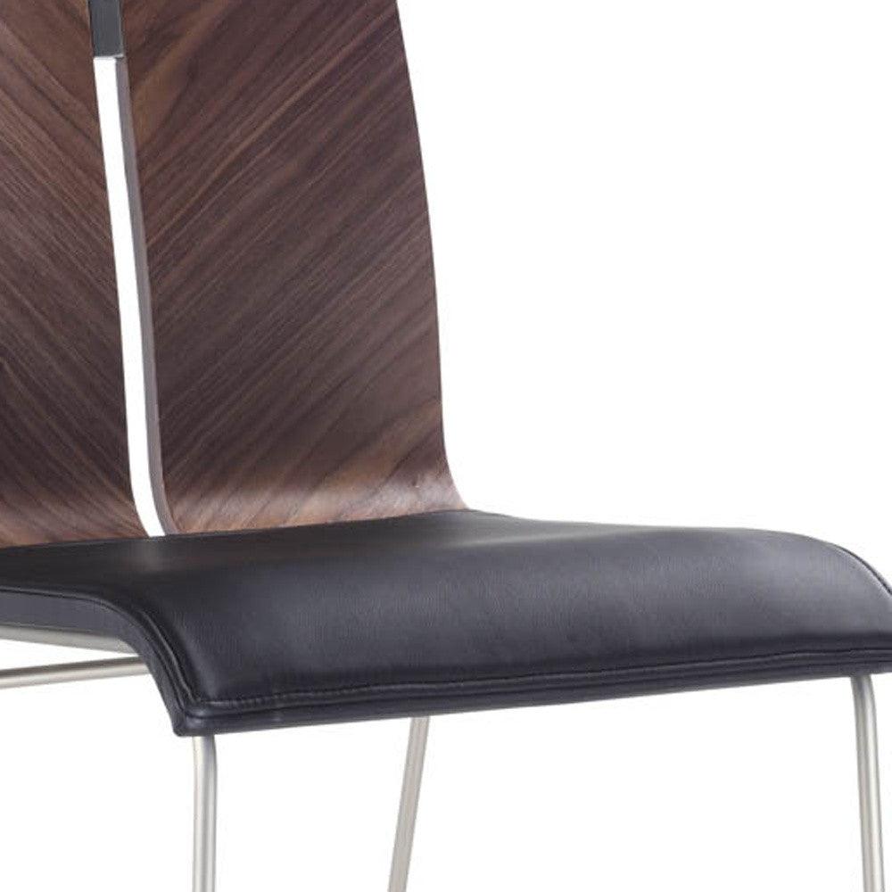 Natural Walnut and Black Faux Leather Metal Dining Chair - AFS