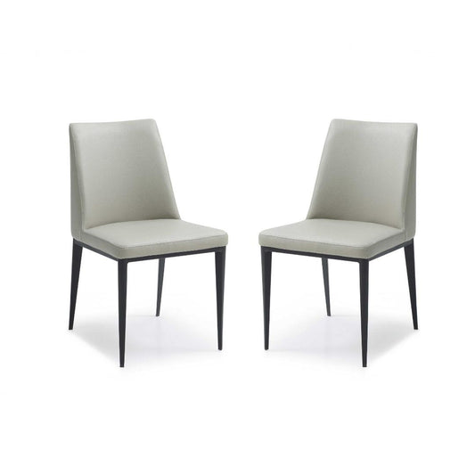 Set of 2 Light Grey Faux Leather and Metal Dining Chairs - AFS