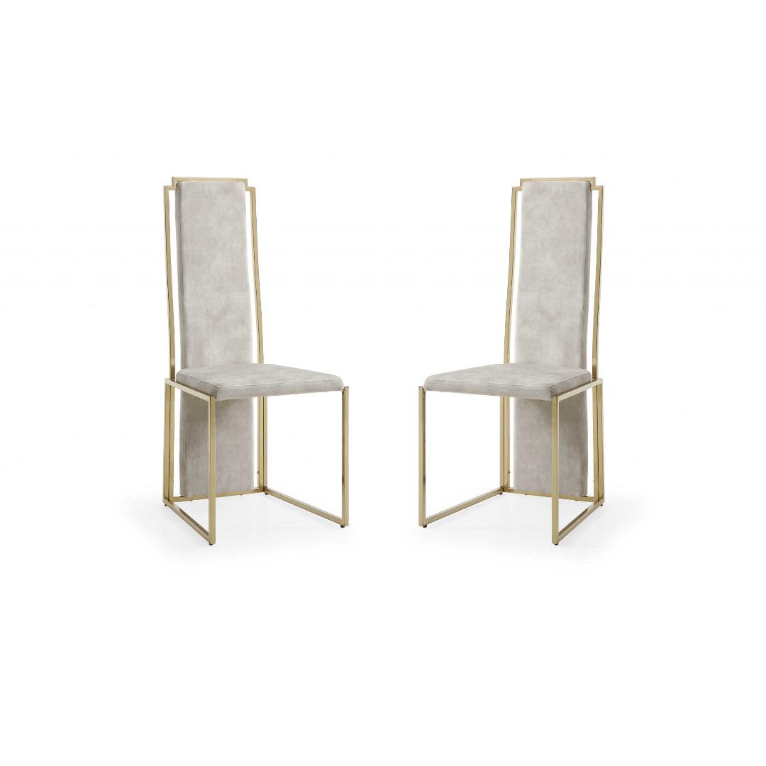 Set of 2 Ultra Modern Beige Suede and Gold Dining Chairs - AFS