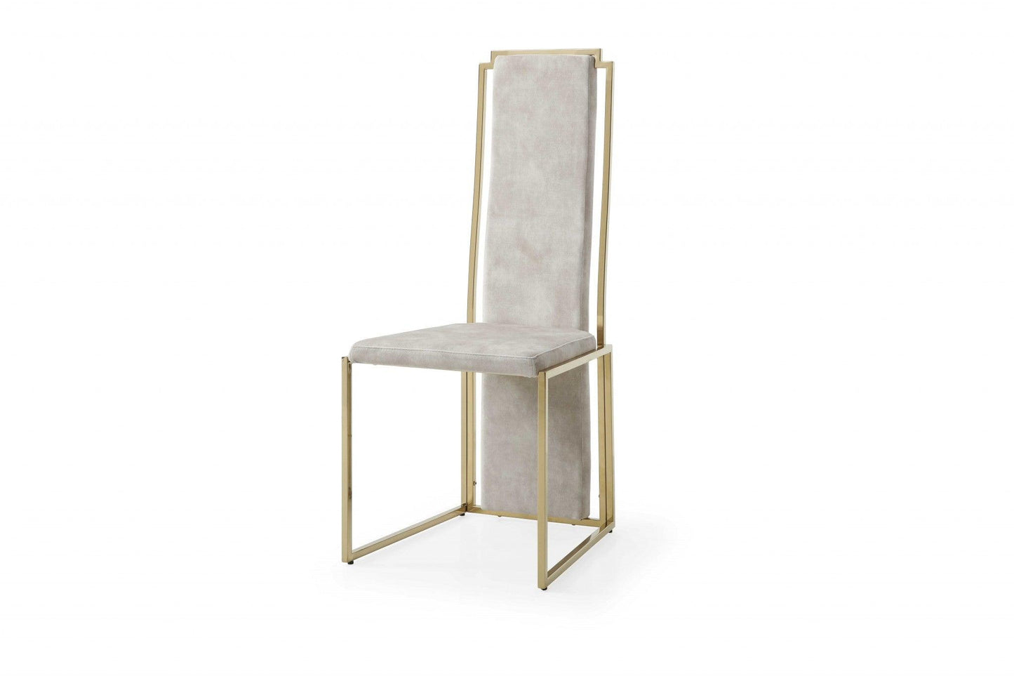 Set of 2 Ultra Modern Beige Suede and Gold Dining Chairs - AFS