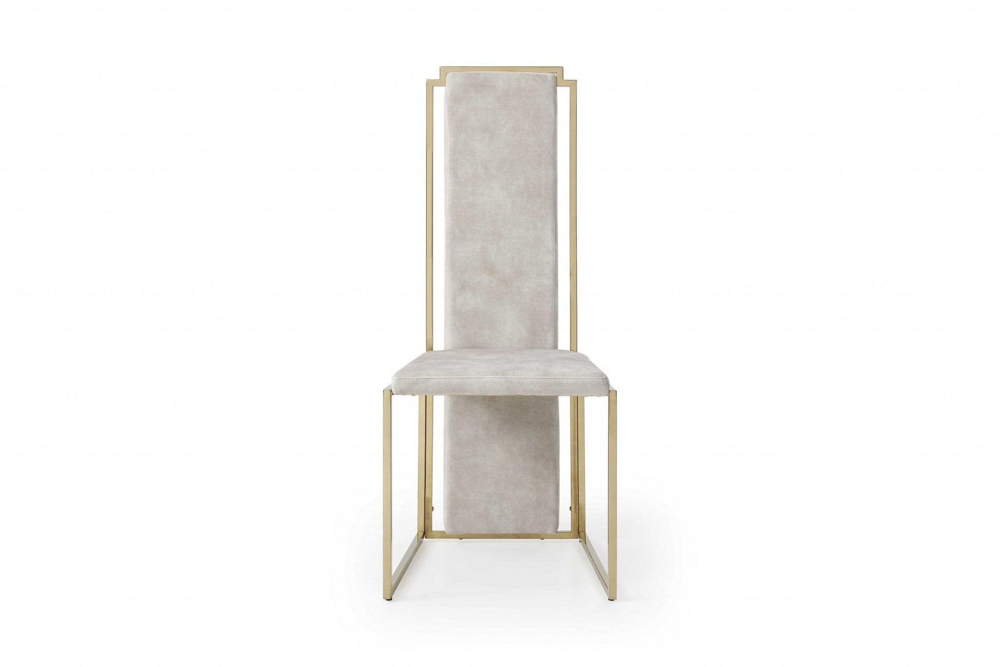 Set of 2 Ultra Modern Beige Suede and Gold Dining Chairs - AFS