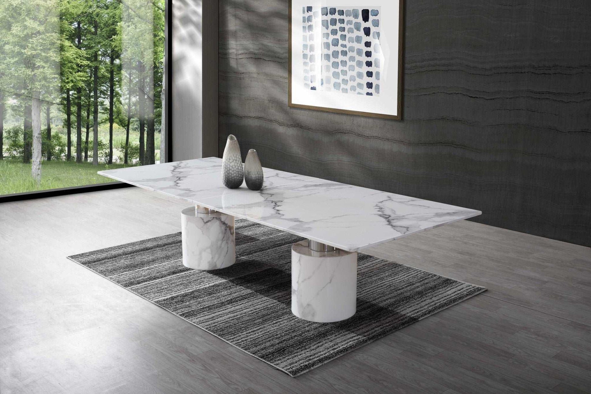 120 X 48 X 30 White Marble Stainless Steel Dining Table