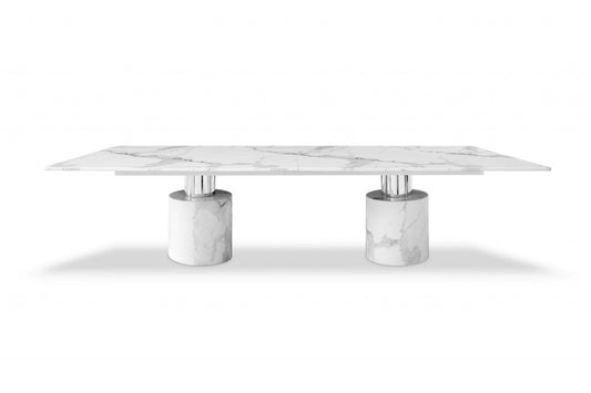 120 X 48 X 30 White Marble Stainless Steel Dining Table - AFS