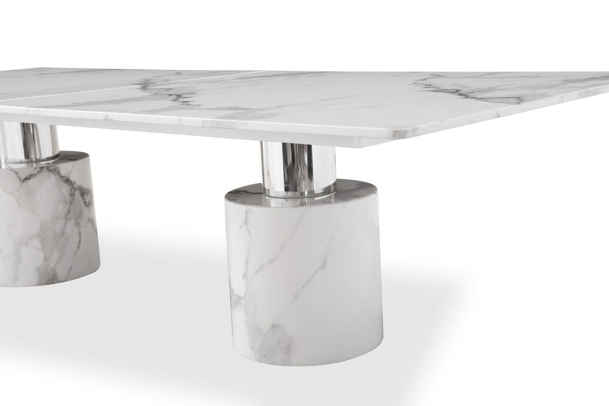 120 X 48 X 30 White Marble Stainless Steel Dining Table - AFS