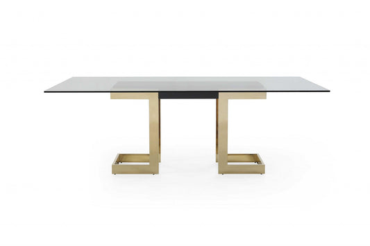 87 X 39 X 30 Polished Gold Glass Stainless Steel Dining Table - AFS