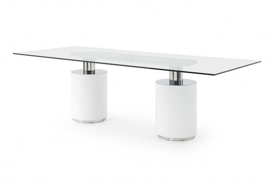 94 X 39 X 30 White Glass Stainless Steel Dining Table - AFS