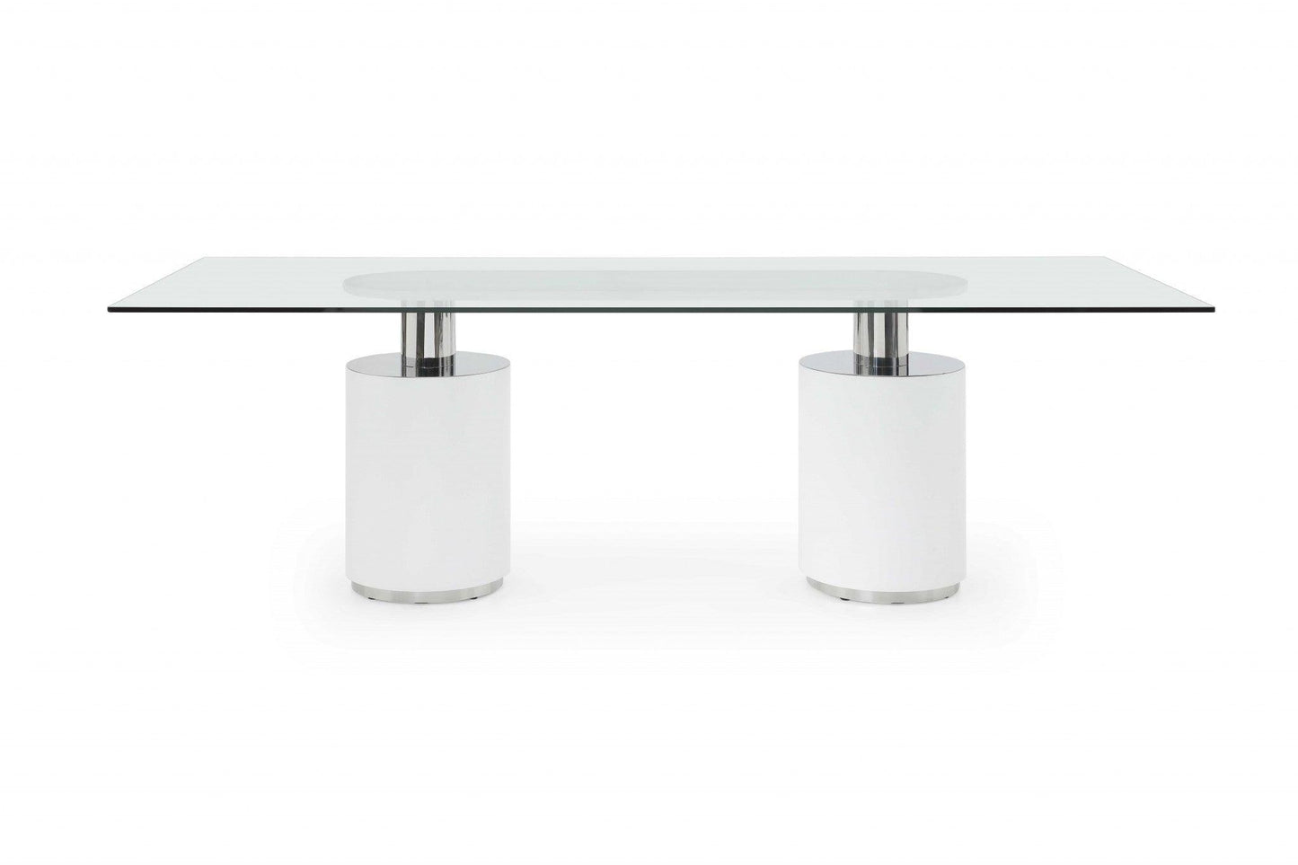 94 X 39 X 30 White Glass Stainless Steel Dining Table - AFS