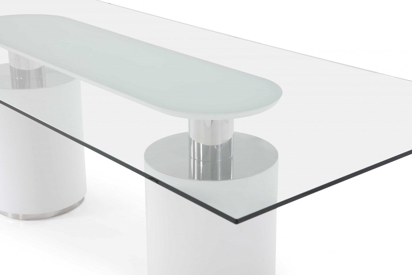 94 X 39 X 30 White Glass Stainless Steel Dining Table - AFS