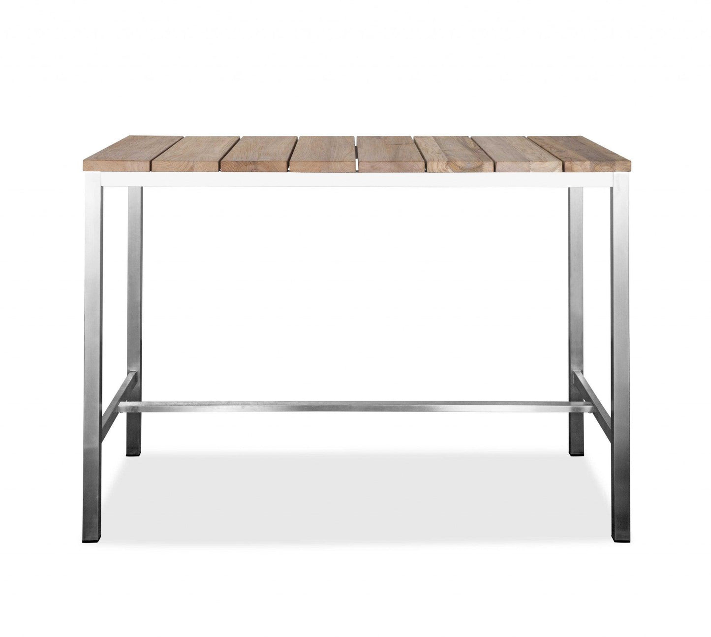 55 X 27 X 42 Teak Wood & Stainless Steel Bar Table - AFS