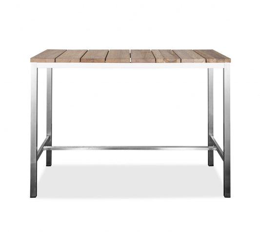 55 X 27 X 42 Teak Wood & Stainless Steel Bar Table - AFS