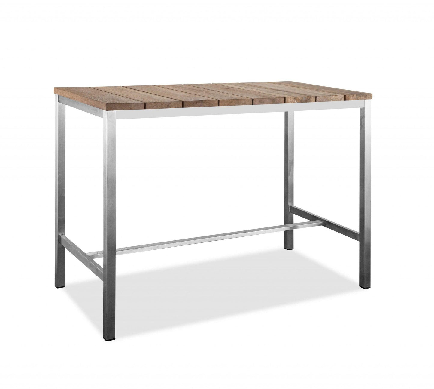 55 X 27 X 42 Teak Wood & Stainless Steel Bar Table - AFS