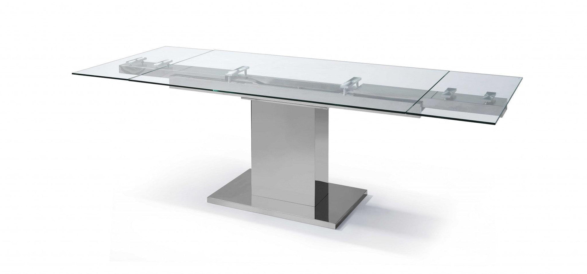 55 X 35 X 30 clear Glass Stainless Steel Extendable Dining Table - AFS