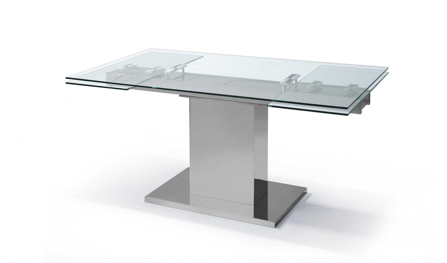 55 X 35 X 30 clear Glass Stainless Steel Extendable Dining Table - AFS