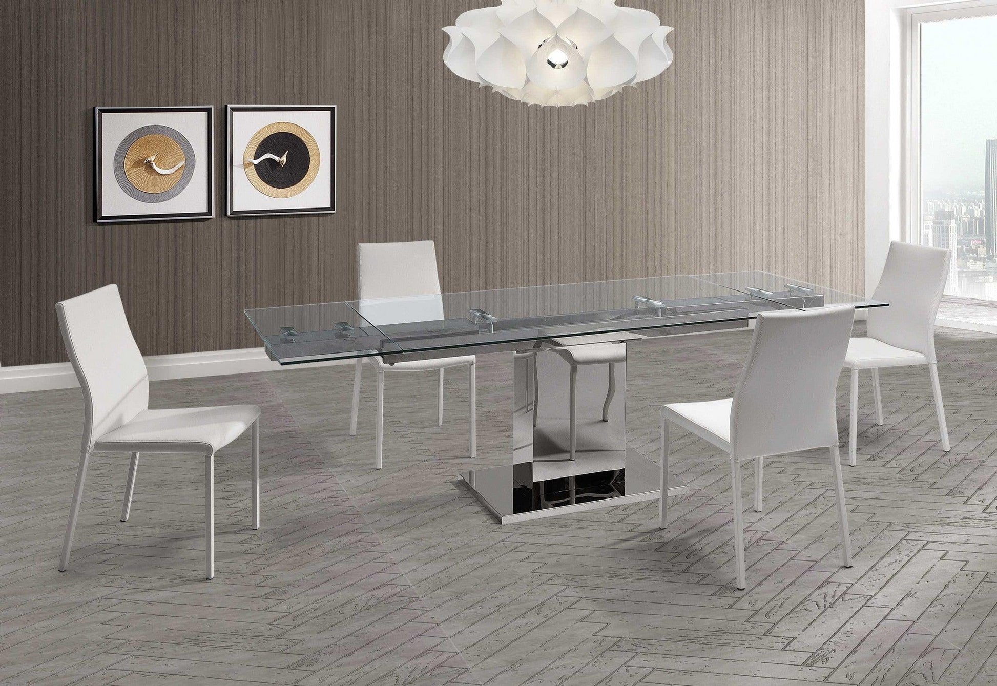 55 X 35 X 30 clear Glass Stainless Steel Extendable Dining Table - AFS