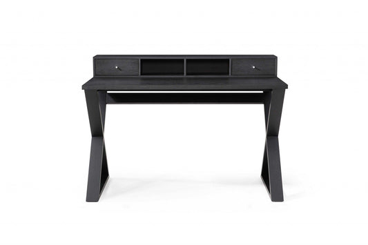 Rectangular Black Veneer Desk with 2 Small Drawers - AFS