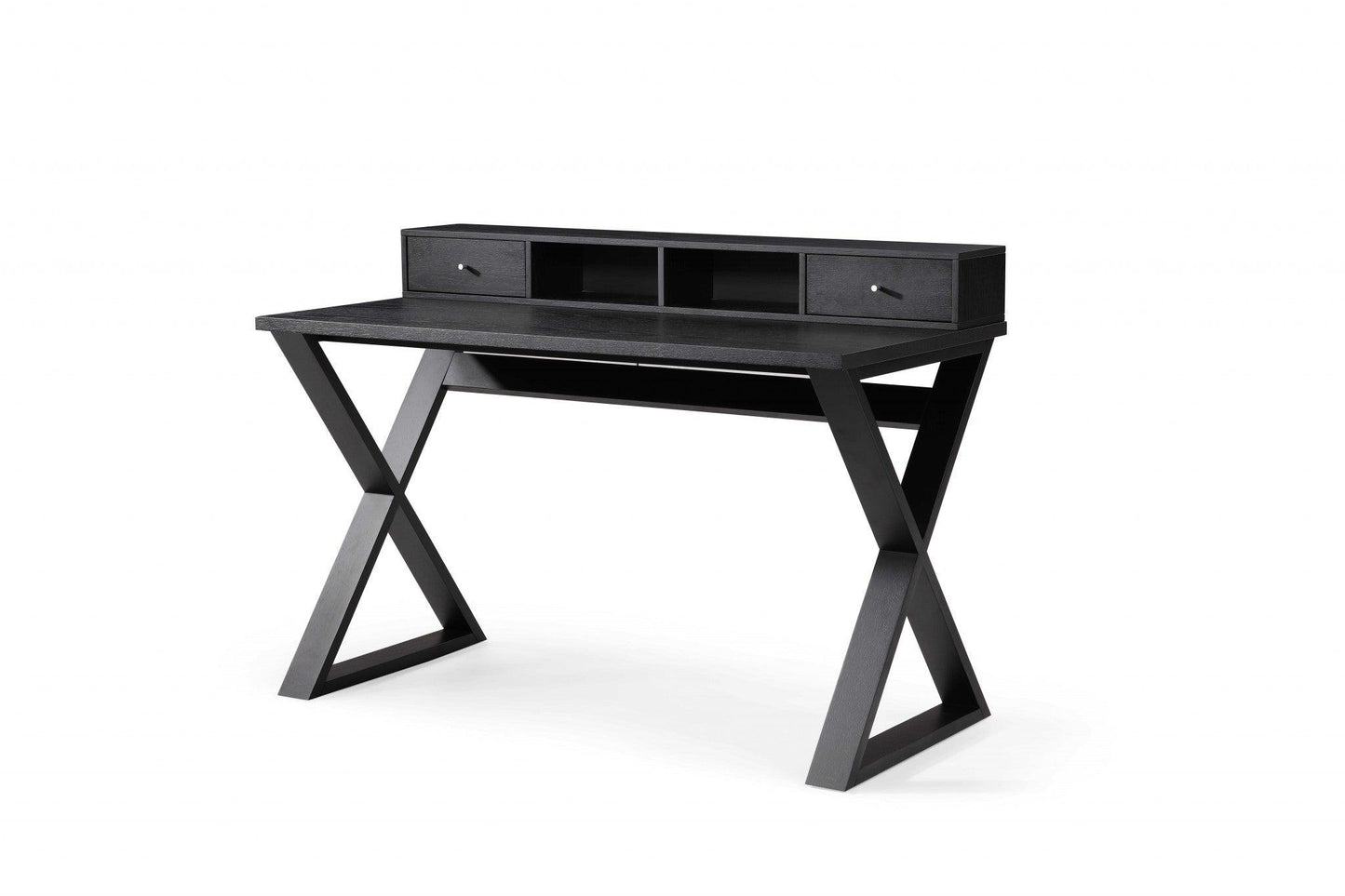 Rectangular Black Veneer Desk with 2 Small Drawers - AFS