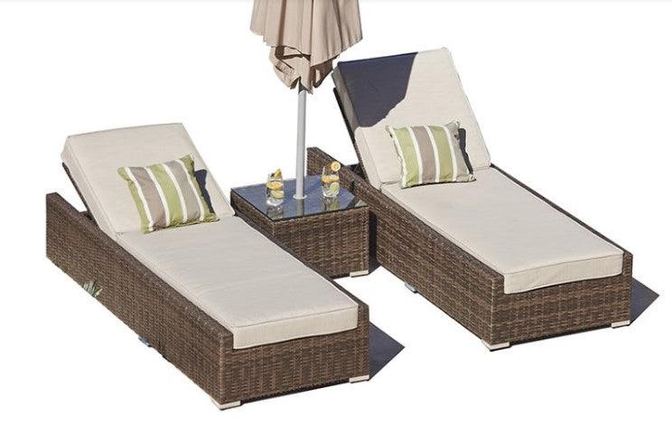 78" X 29" X 28" Brown 3Piece Outdoor Armless Chaise Lounge Set with Cushions - AFS