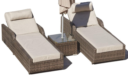 78" X 29" X 35" Brown 3Piece Outdoor Arm Chaise Lounge Set with Cushions - AFS