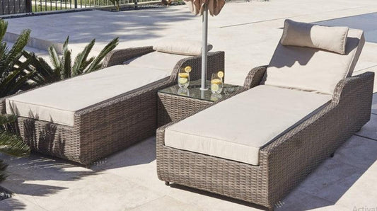 78" X 29" X 35" Brown 3Piece Outdoor Arm Chaise Lounge Set with Cushions - AFS