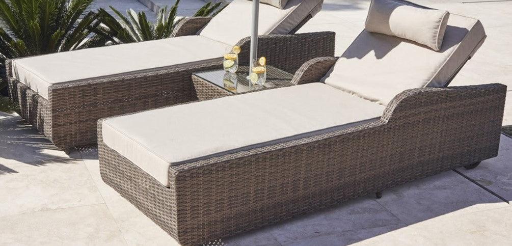 78" X 29" X 35" Brown 3Piece Outdoor Arm Chaise Lounge Set with Cushions - AFS