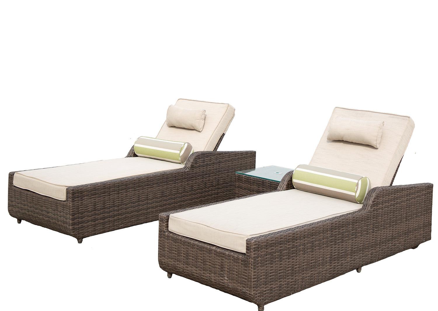 78" X 29" X 35" Brown 3Piece Outdoor Arm Chaise Lounge Set with Cushions - AFS