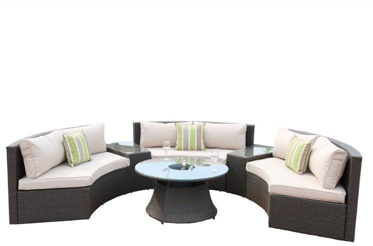 6 Piece Black Half Moon Outdoor Sectional Set with Ice Bucket - AFS