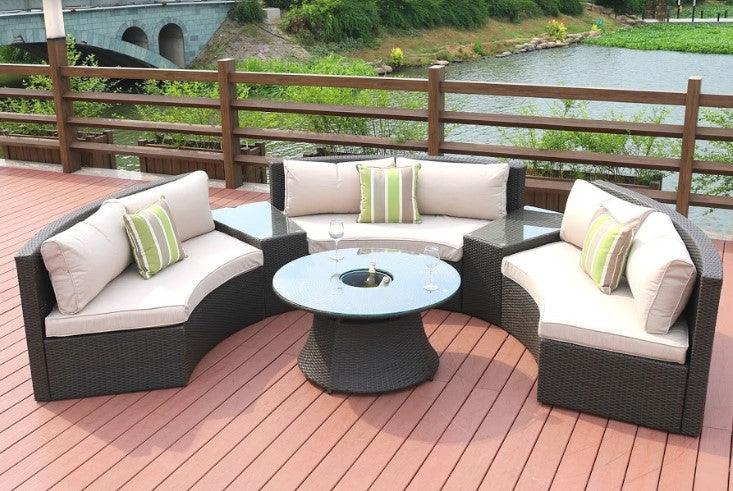 6 Piece Black Half Moon Outdoor Sectional Set with Ice Bucket - AFS