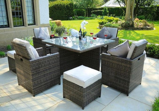 101" X 49" X 45" Brown 9Piece Square Outdoor Dining Set with Beige Cushions - AFS