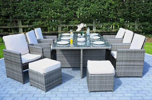 129" X 76" X 46" Gray 11Piece Outdoor Dining Set with Cushions - AFS
