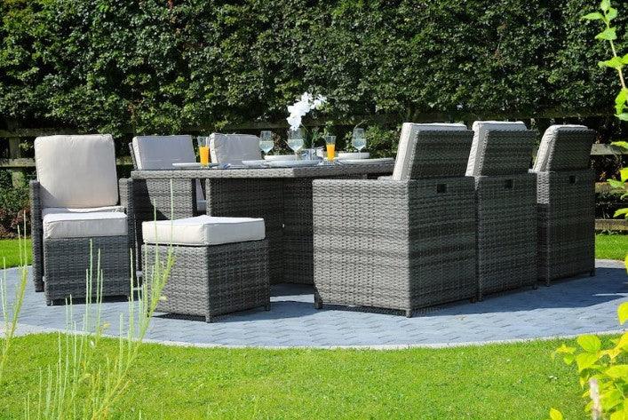 129" X 76" X 46" Gray 11Piece Outdoor Dining Set with Cushions - AFS