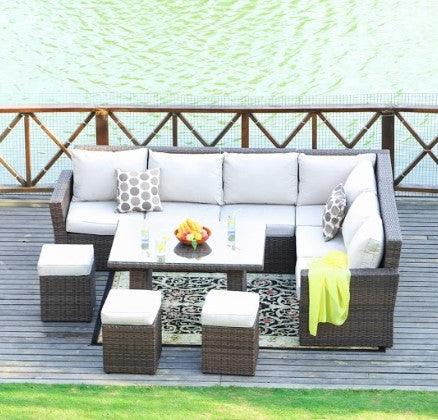 180.96" X 33.54" X 34.71" Brown 8Piece Outdoor Sectional Set with Cushions - AFS