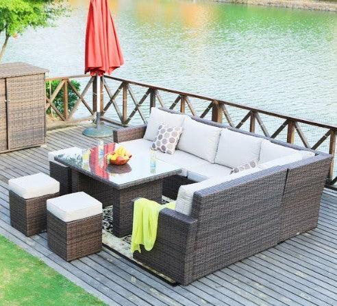 180.96" X 33.54" X 34.71" Brown 8Piece Outdoor Sectional Set with Cushions - AFS