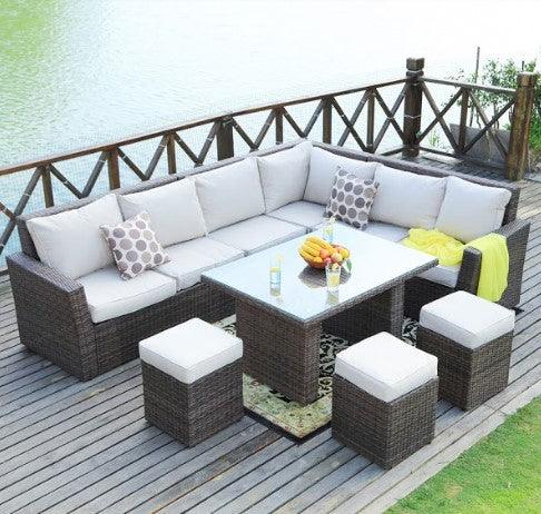 180.96" X 33.54" X 34.71" Brown 8Piece Outdoor Sectional Set with Cushions - AFS