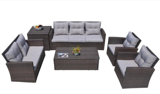 118.56" X 31.59" X 14.82" Brown 6-Piece Patio Conversation Set with Cushions and Storage Boxs - AFS