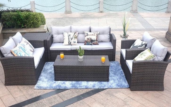 118.56" X 31.59" X 14.82" Brown 6-Piece Patio Conversation Set with Cushions and Storage Boxs - AFS