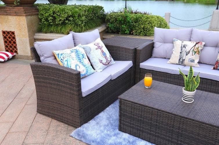 118.56" X 31.59" X 14.82" Brown 6-Piece Patio Conversation Set with Cushions and Storage Boxs - AFS