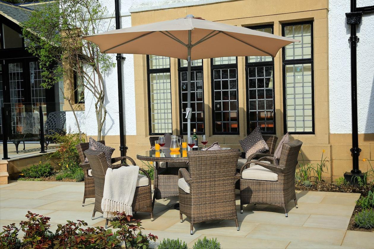 211" X 55" X 32" Brown 7Piece Outdoor Dining Set with Washed Cushion - AFS