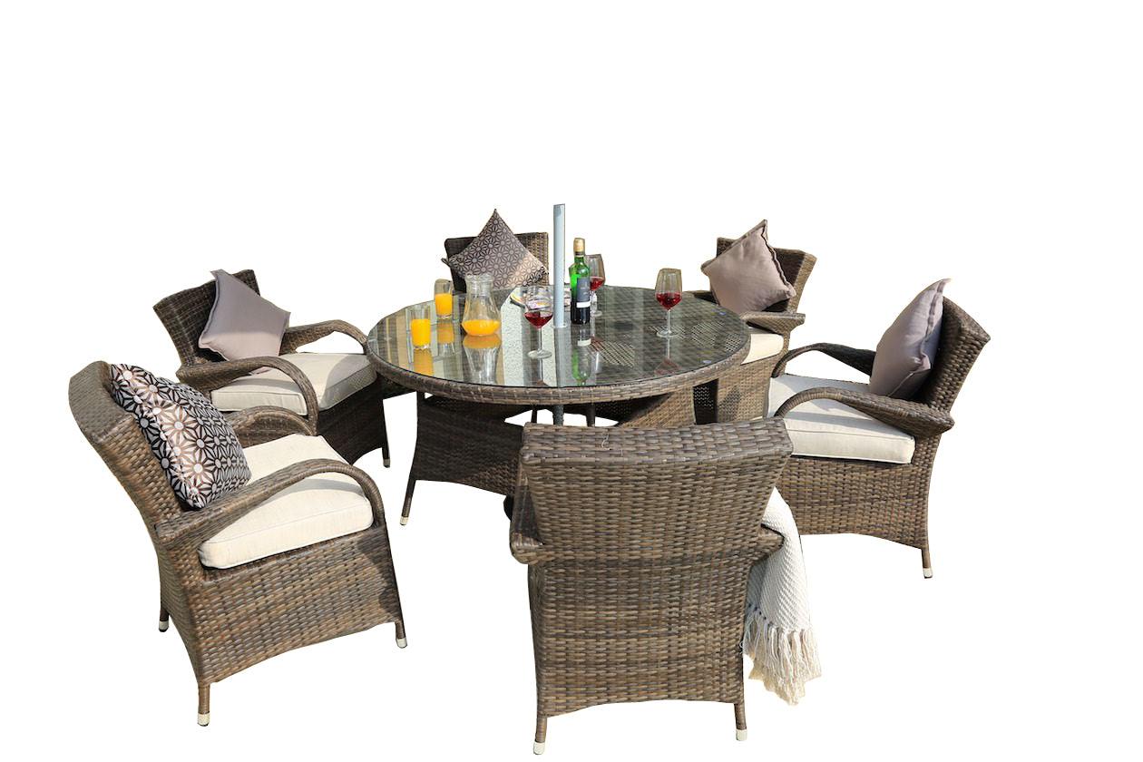 211" X 55" X 32" Brown 7Piece Outdoor Dining Set with Washed Cushion - AFS